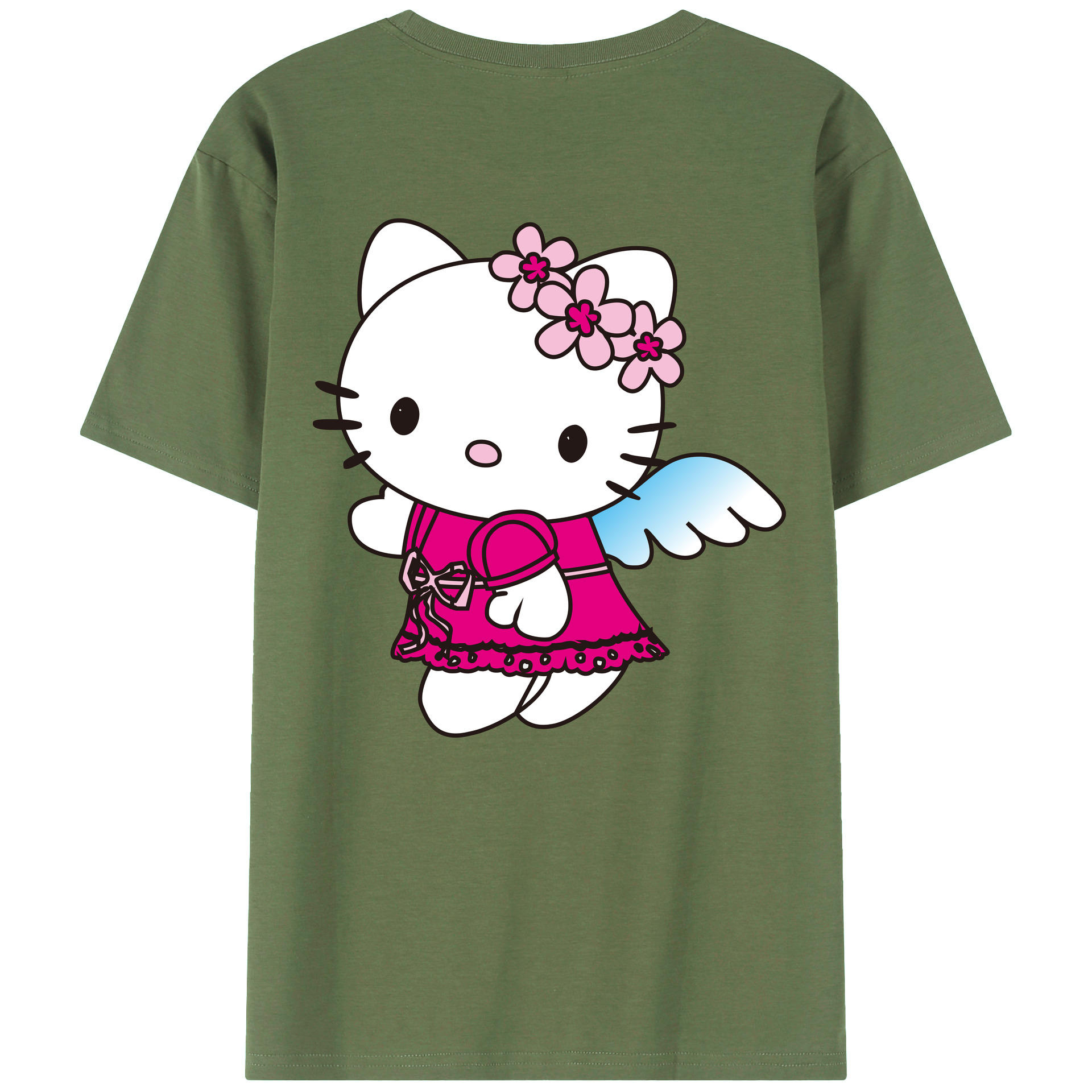 （画像用） Hello Kitty ハローキティ 綿100％ メンズ半袖Tシャツ（バックプリント） 通気性